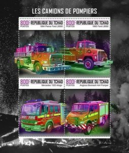 Chad - 2020 Fire Engines, 4x4 Pumper - 4 Stamp Sheet - TCH200619a 