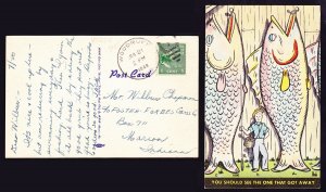 1 CENT WASHINGTON COIL SCOTT #839 ON HUMOROUS POSTCARD 1949 ELLIPSE CANCEL