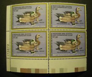 RW51, $7.50 Widgeons, PB4 #173872 LL, 1984 Duck Stamp, MNH BEAUTY