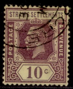 MALAYSIA - Straits Settlements GV SG202, 10c purple/yellow, FINE USED.