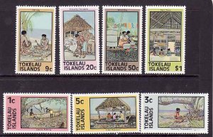 Tokelau-Sc#49a-56a- id10-unused NH set-Canoe making-Reef fishing-1976-