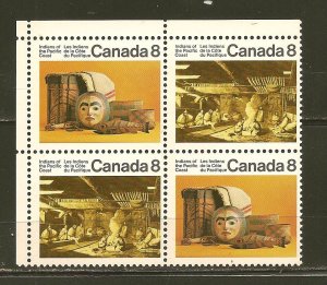 Canada SC#570-571 Pacific Coast Indians Upper Left Block of 4 Mint Never Hinged