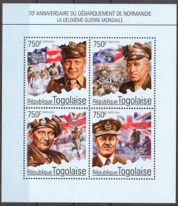 Togo 2014 Military WWII 70 Years of Normandy Landing Sheet MNH