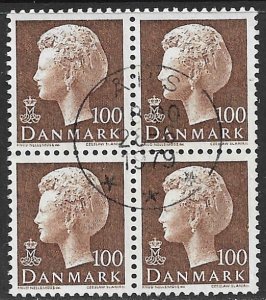 DENMARK 1974-81 100o QUEEN MARGRETHE Sc 544 BLOCK OF 4 VFU