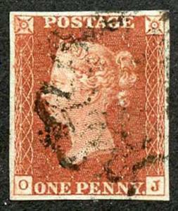 1841 Penny Red (OJ) Plate 38 Fine Four Margins Maltese Cross Ex Chartwell