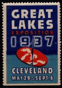 1937 US Poster Stamp Great Lakes Exposition Cleveland May 29 - Sept 5 Unused