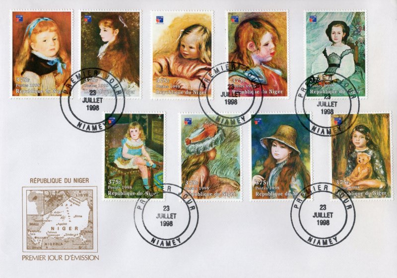 Niger 1998 YT#1311/1319 Pierre-Auguste RENOIR Ptgs-Philexfrance 99 Set(9) FDC