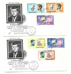 Grenada 1968 Sc# 262-67 John F Kennedy on 2 ArtCraft  FDCs