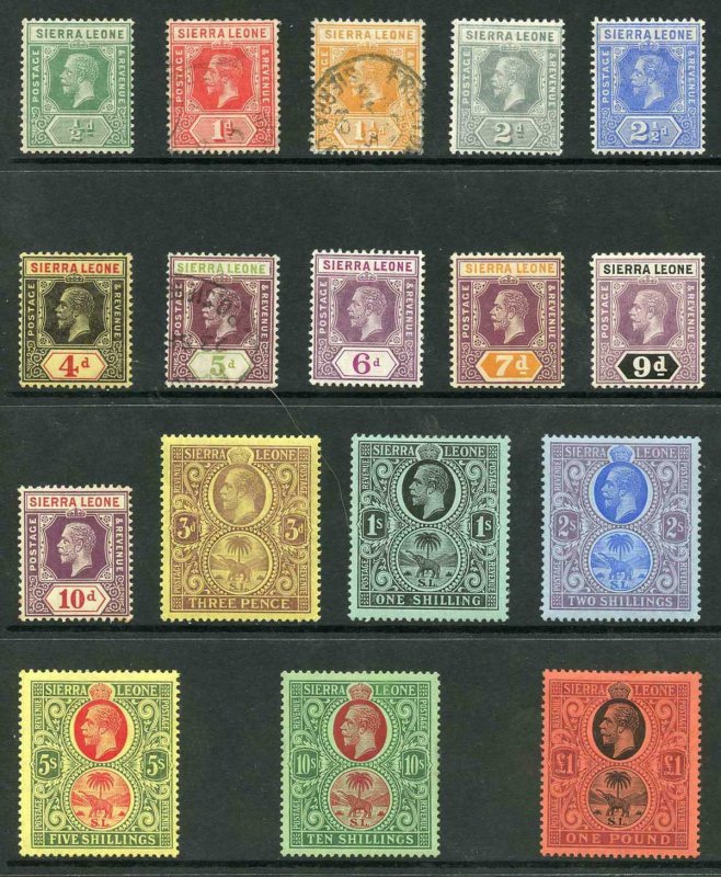 Sierra Leone SG112/28 1912-21 KGV Wmk Mult Crown CA Set of 17 Mixed