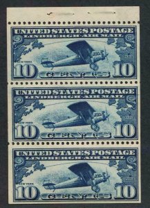 UNITED STATES C10A MINT NH VF 10c LINDBERG BKLT PANE