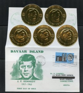 GREAT BRITAIN LOCAL DAVAAR ISLAND J. F. KENNEDY GOLD FOIL SET MISSING COLORS FDC