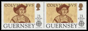 Guernsey 556 Christopher Columbus Portrait 23p horz pair MNH 1992