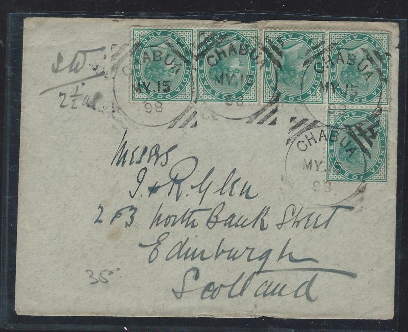 INDIA  (P12103B) 1QV 1/2AX5 ON 1898 COVER TO SCOTLAND, SQUARED CIRCLE CANCEL