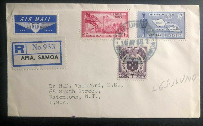 1958 Apia Samoa Airmail First Day cover FDC To Eatontown NJ Usa Fono Fou