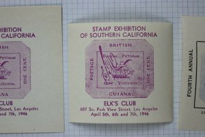 Elk's Club Los Angeles 1946 British Guiana magenta Expo So Cal Philatelic label