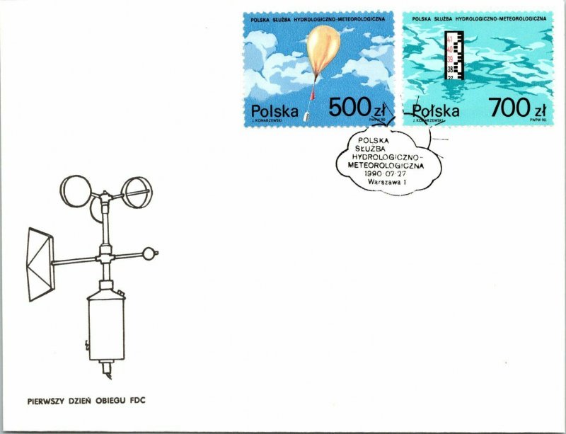 Poland 1990 FDC - Polish Hydrological & Meteorological Service - F12589