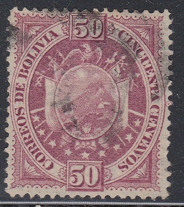 Bolivia 1894 50c Claret on Thin Paper Used. Scott 45