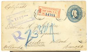 COSTA RICA 1903 US REG EXCHANGE UPRATED 5c Columbus PSE Cover to Netherlands