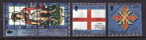 Gibraltar-Sc#938-40-used set-Martyrdom of St George-2003-small hinge remnant on