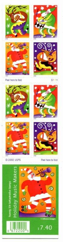 US Scott #3824b Holiday Music Makers Booklet. Full Booklet MNH. Free Shipping.