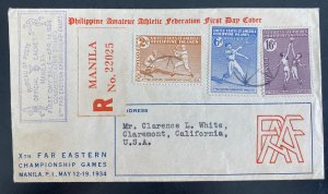 1934 Philippines First Day Cover FDC To Claremont CA USA championship games