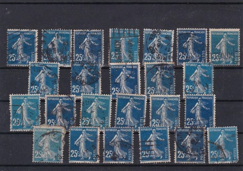 France 1907-1924  25c Blue 3 Shades Thin Paper Stamps Ref 31728