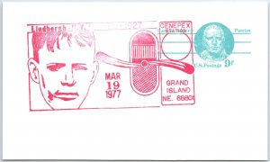 US SPECIAL EVENT POSTAL CARD LINDBERGH NEW YORK TO PARIS 1927-1977 GRAND ISLAND