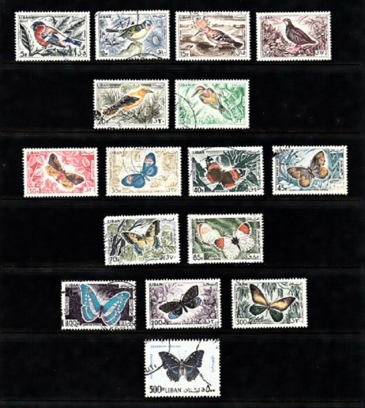 LEBANON- LIBAN USED SC# 434-439, C427-C436 BIRDS & BUTTERFLIES 