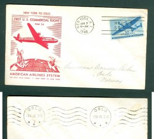 USA. Norway.1946 F.Flight American Airlines First Commercial Flight N.Y.-Oslo