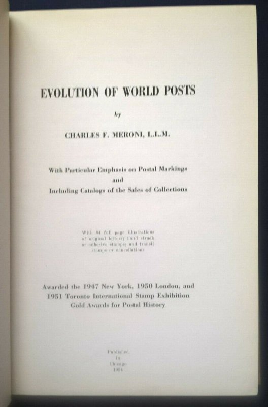 EVOLUTION OF WORLD POSTS 1954  inc. Catalogs CHARLES F. MERONI Postal Markings