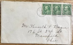 US #632 Used Pair / Triplet on Cover w/193? Cancel - 1c Franklin 1927 [CVR331]