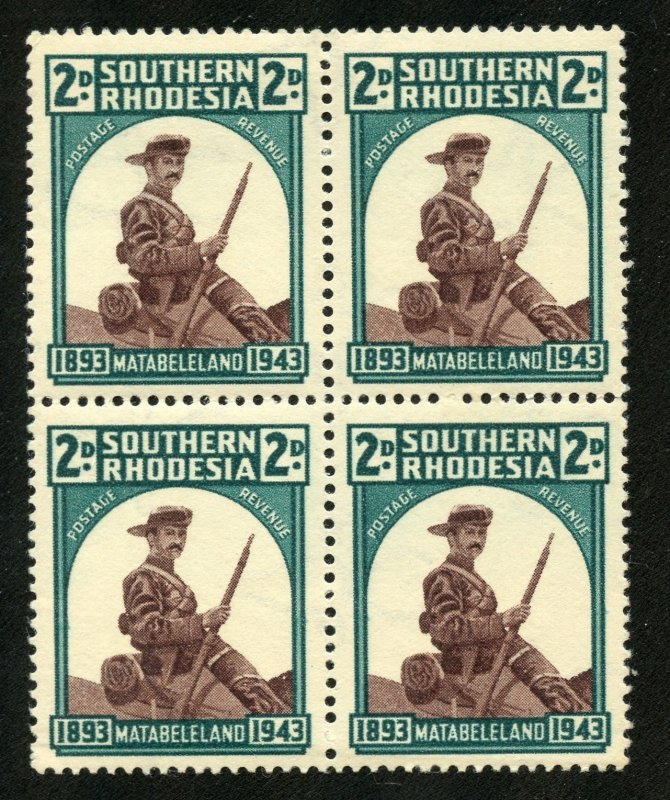 Southern Rhodesia Scott 64 MNHOG Block of 4 - 1943 Matabeleland Issue-SCV $1.40