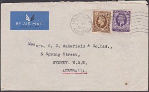 GB 1936 1936 Airmail cover to Australia ; CC Wakefield PERFINS.............a3038 