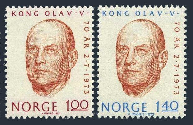 Norway 619-620,MNH.Michel 664-665. King Olav V,70th birthday,1973.