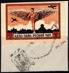 1921 Poland Poster Stamp 25 Marks Aero-Targ Company Semi Postal Used Forgery