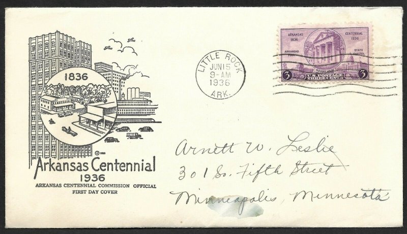 Doyle's_Stamps: 1936 Arkansas Centennial First Day Cover, Scott #782