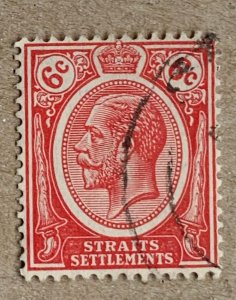 Straits Settlements 1927 KGV 6c scarlet, used. Scott 189, CV $0.25. SG 229