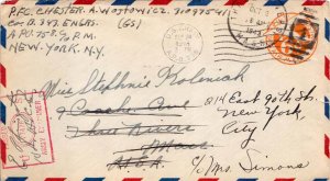 United States A.P.O.'s 6c Monoplane Air Envelope 1943 U.S. Army, A.P.O. 758 3...