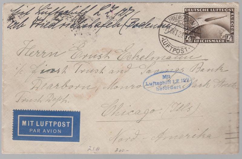 1928 Germany Graf Zeppelin LZ 127 Cover to Chicago USA # C37