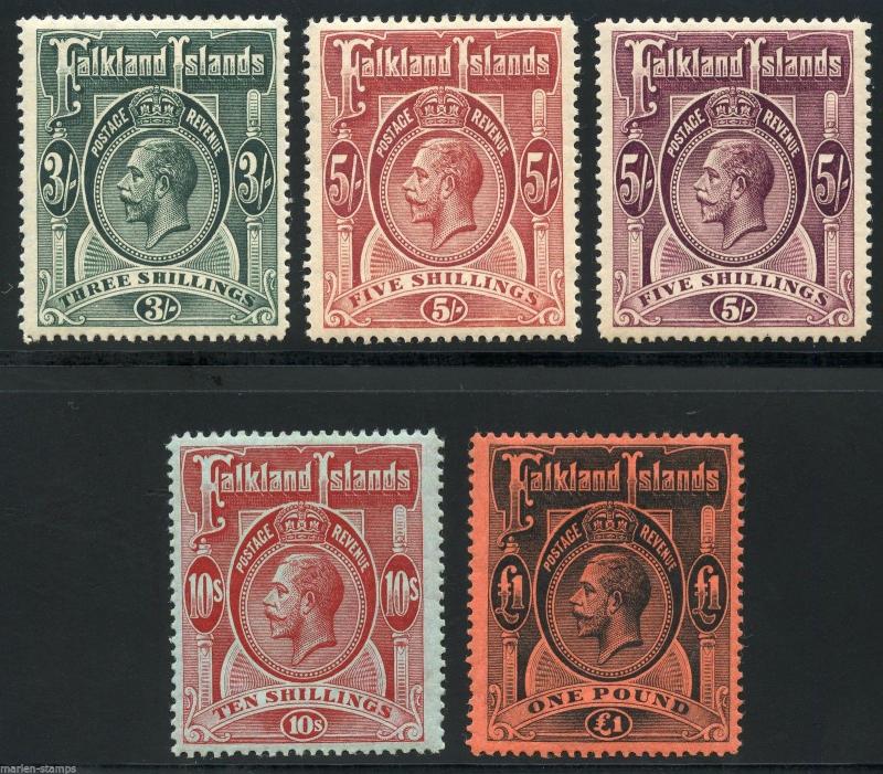 FALKLAND ISLANDS SCOTT#36/40  STANLEY GIBBONS #66/69 & 67a   MINT LH
