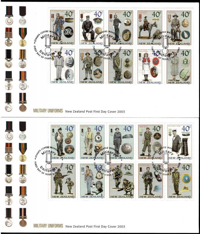 New Zealand 2003 Military Uniforms Set of 20 on Two FDCs