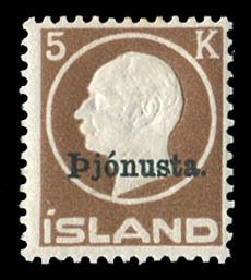 Iceland #O51 Cat$300, 1922 5k brown, lightly hinged