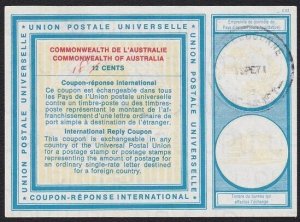 AUSTRALIA 1971 12c International Reply Coupon changed to 18c   -...........A6833