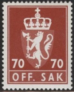 Norway O102 (mnh) 70ø coat of arms, dk red (1982)