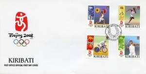 Kiribati 2008 FDC Beijing Olympics Cycling Javelin Weightlifting 4v Cover Stamps