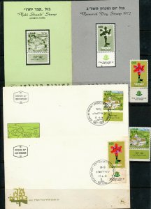 ISRAEL 1972 JETHROE'S TOMB+ MEMORIAL DAY STAMPS MNH  FDC+POSTAL SERVICE BULLETIN 