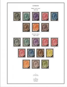 COLOR PRINTED CANADA [CLASS.] 1851-1955 STAMP ALBUM PAGES (37 illustrated pages)