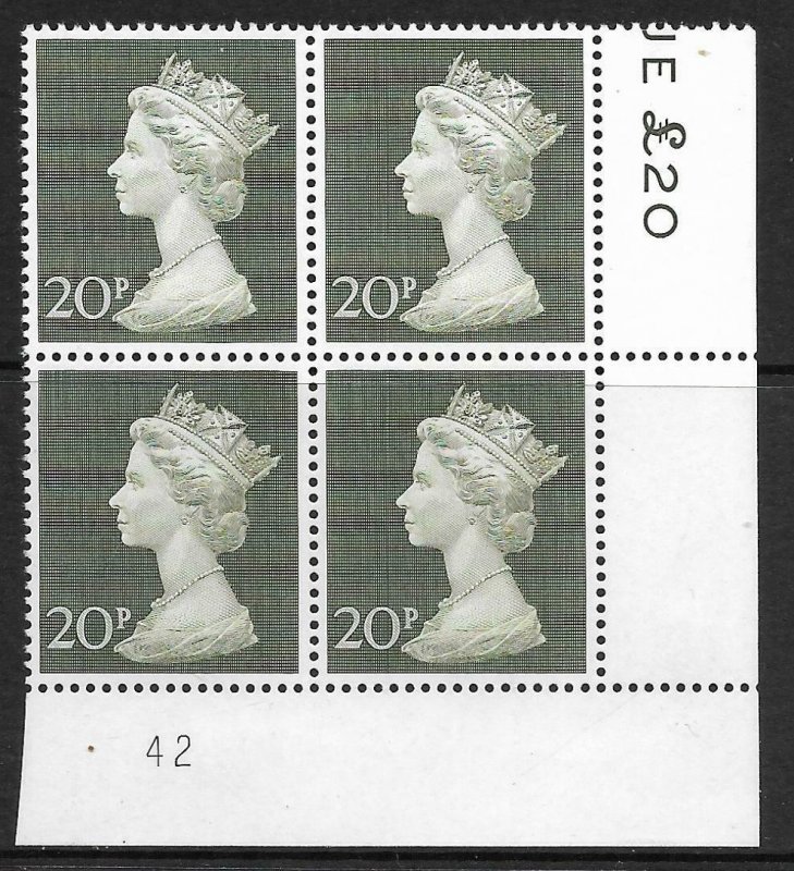 1970 20p Decimal Machin Cylinder 42 UNMOUNTED MINT