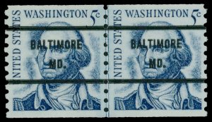 United States #1304a Mint nh   joint line pair Cat$175 1966, 5¢ Washington, ...