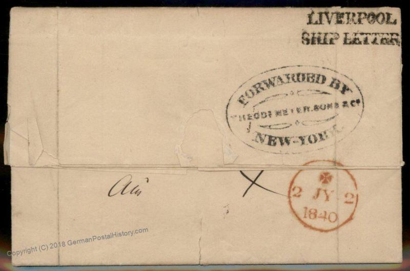 USA 1840 Venezuela NY Forwarding Agent England Cover Liverpool Ship Transa 92185